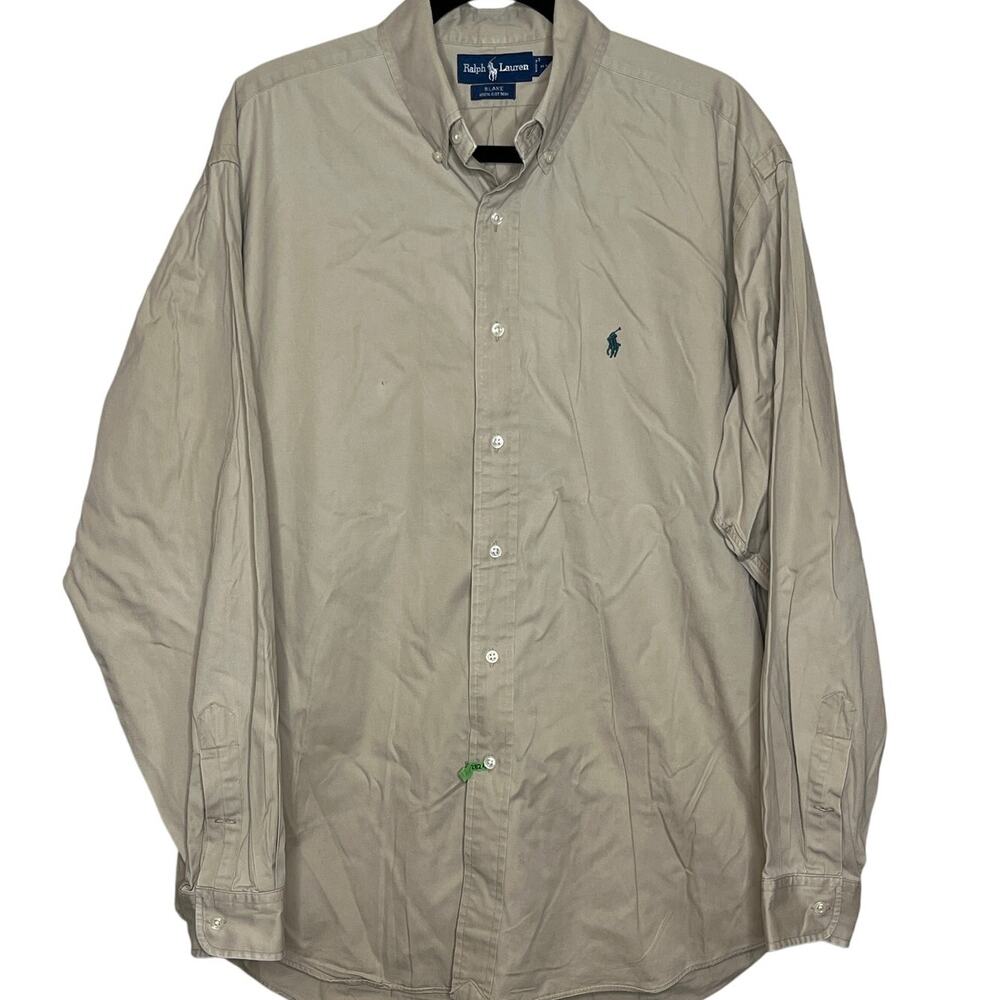 Vintage Ralph‎ Lauren BLAKE Men Beige Tan Button Front Shirt Size Large